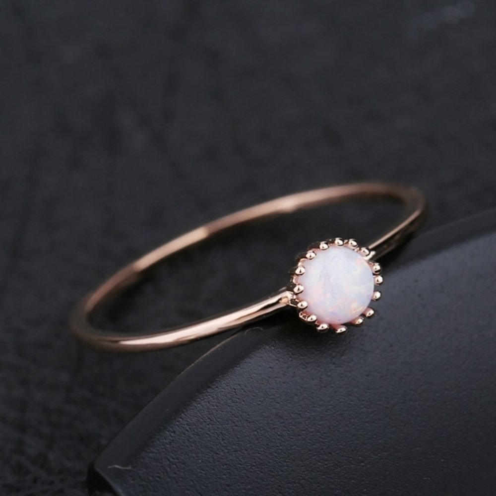 Opal Rose Gold Dainty Stone Ring